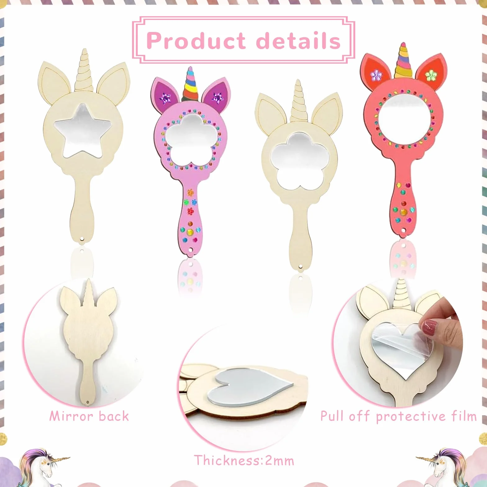 Zkaoai Specchio in Legno Fai Da Te, Mini Specchio DIY, Kit Creativo con Legno per Bambini