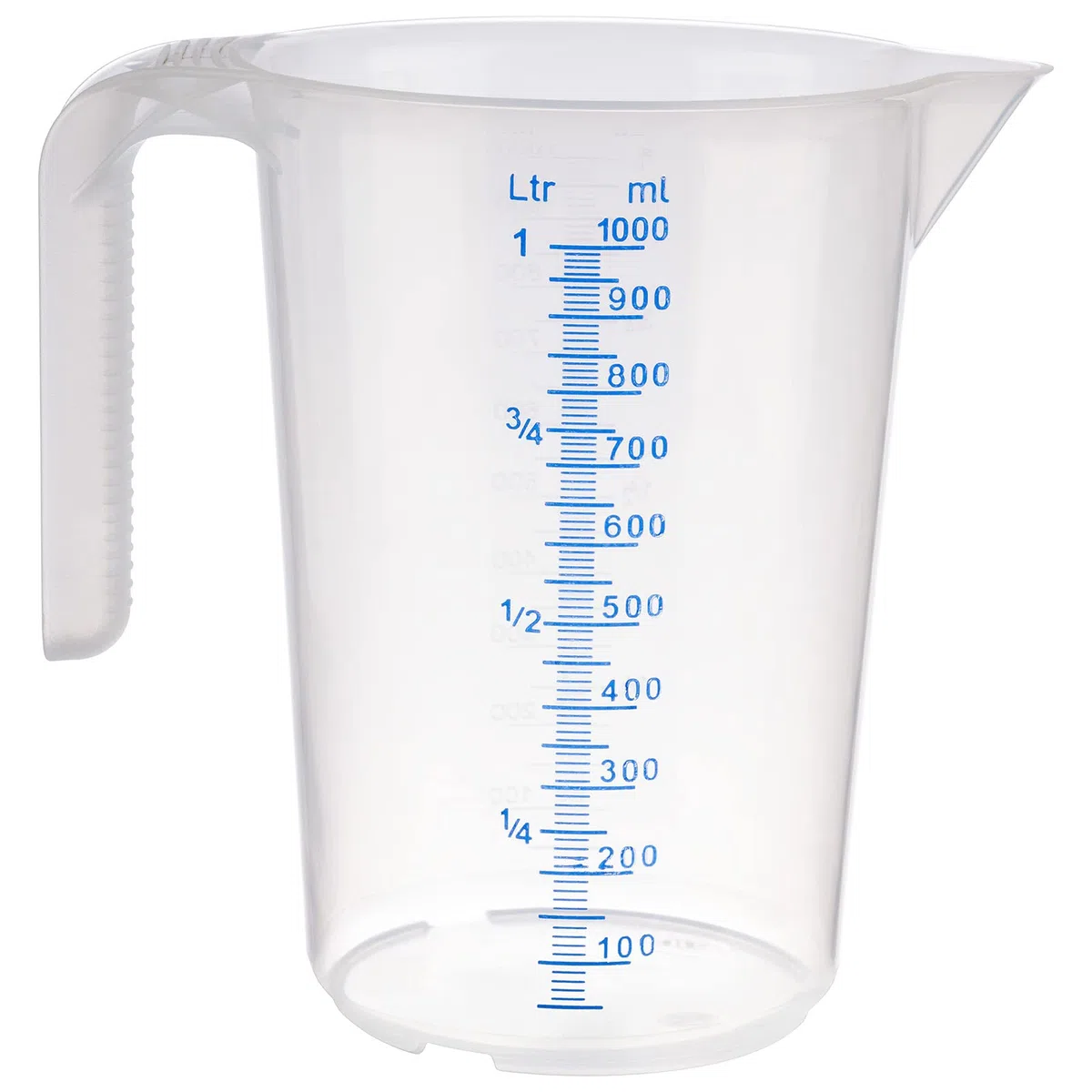 APS Misurino da 1 litro, diametro 12 x altezza 16,5 cm, bicchiere in plastica con scala esterna in rilievo, manico aperto, graduazione L/ml, lavabile in lavastoviglie