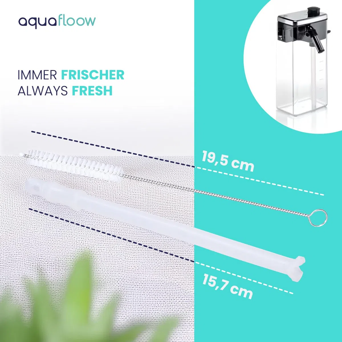Aquafloow 3x Tubo di Aspirazione del Latte Trasparente 15,7 cm per 5313232961 DeLonghi per Macchina da Caffè + Spazzola di Pulizia per la Pulizia di Macchine da Caffè, Cannucce, Bottiglie, Tazze