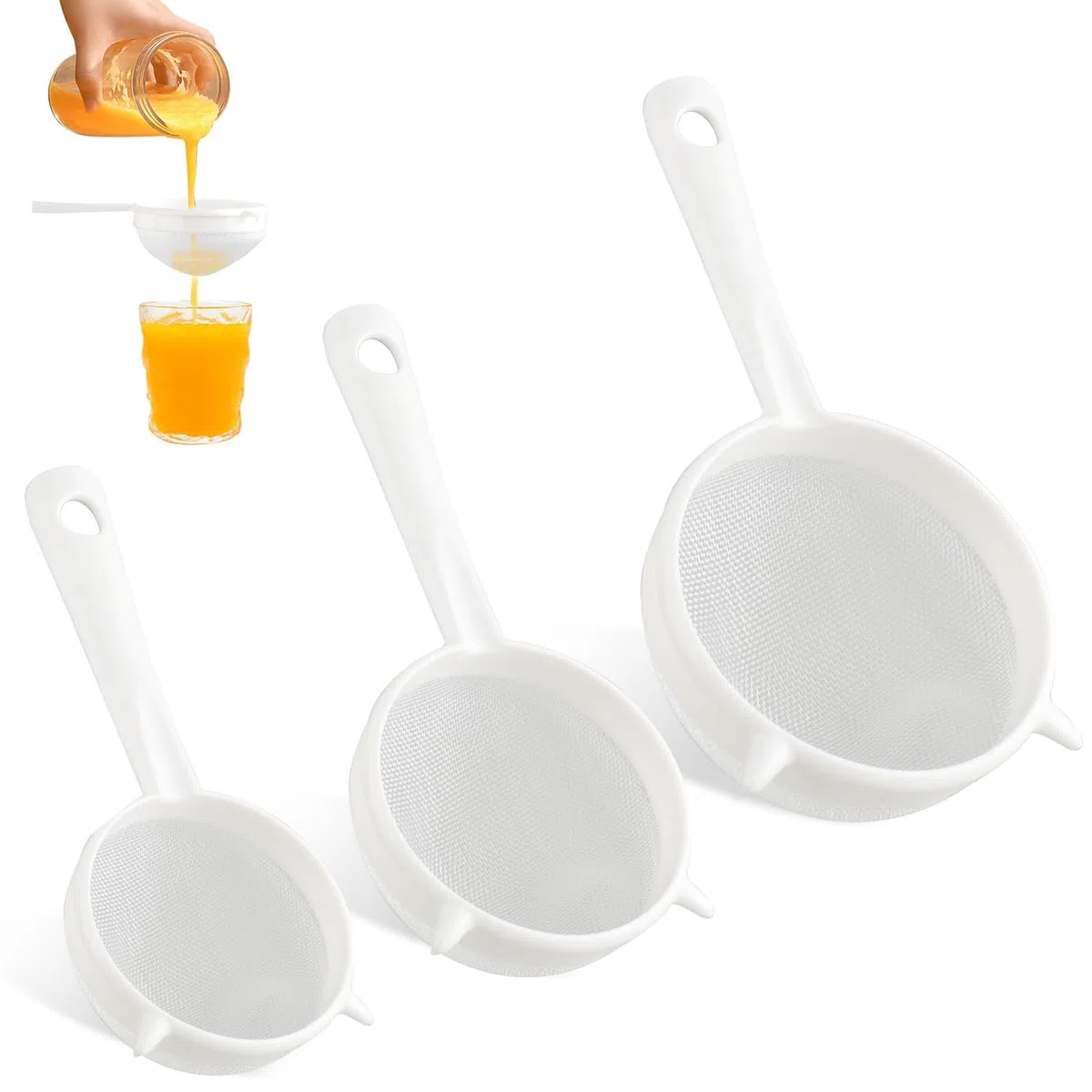 3 Pz Filtro a Setaccio, Colino in Plastica per Filtro Kefir, Filtri a Rete in Nylon, con Manico in Plastica, Setaccio Filtro, Setaccio da Cucina per Filtrare Olio, Caffè, Vino, Succhi