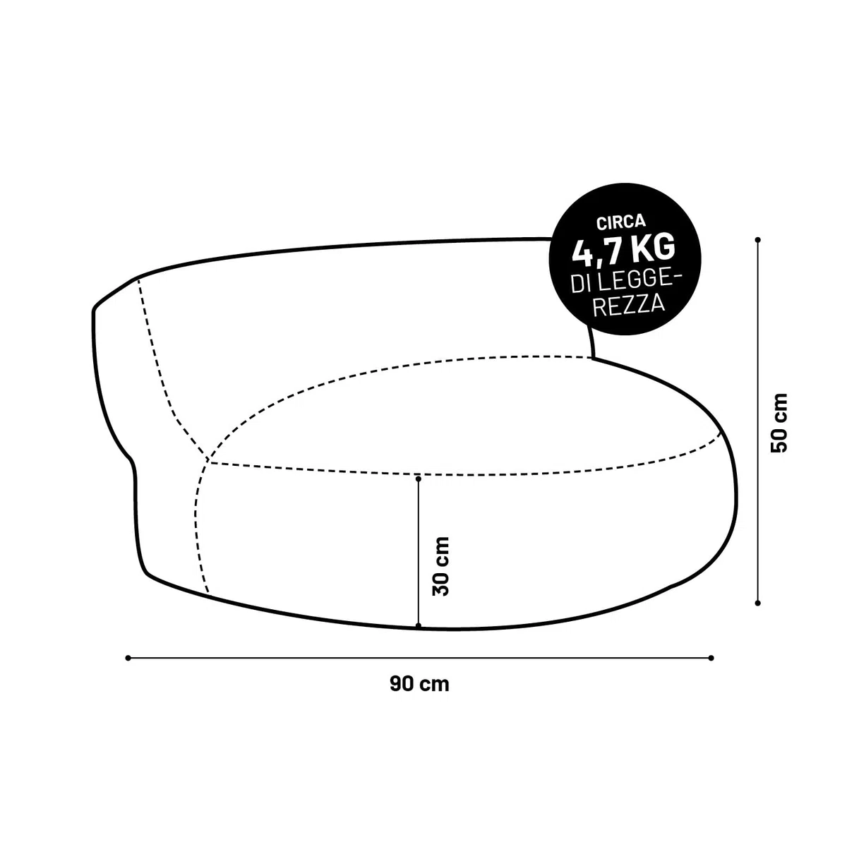 Lumaland Interior Line - Pouf, divano rotondo per interni, imbottitura da 320 l, 90 x 50 cm, effetto lino anche al tatto, colore: rosso