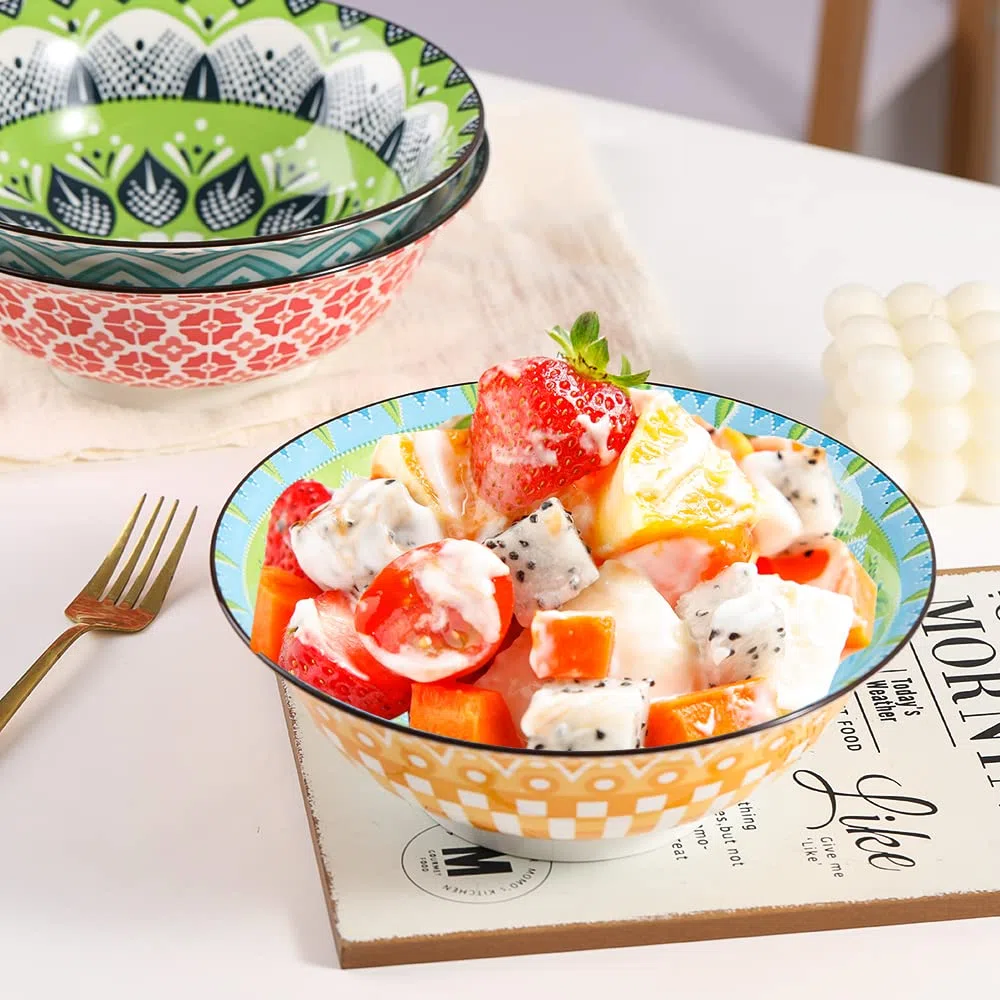 Ciotola Ramen Ciotole Ceramica Cucina - Ramen Bowl Set da 3 Pezzi - Scodelle Zuppa Porcellana 1050 ml - Ciotole Colorate per Insalata | Poke | Cereali | Pasta | Minestra | Macedonia | Noodles - 21 cm