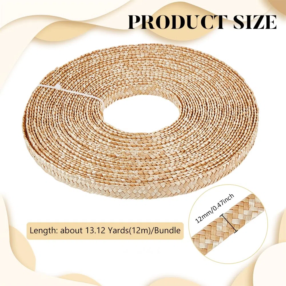 BENECREAT Nastro di Paglia di Grano Da 12m per Realizzare Cappelli, Nastro di Paglia di Iuta Largo 12mm per Realizzare Cappelli, Accessori Fai Da Te, Color Mandorla Sbollentata