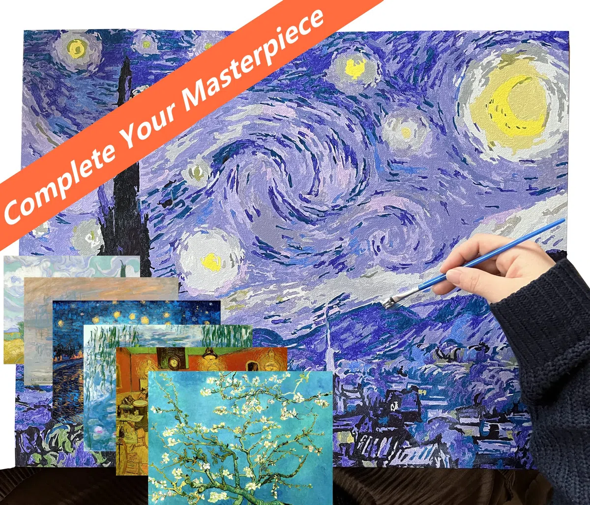 liziciti Kit per dipingere con i numeri, per adulti e principianti, dipinti famosi di Van Gogh, fai da te, pittura a olio acrilica, 40,6 x 50,8 cm (senza cornice, notte stellata)