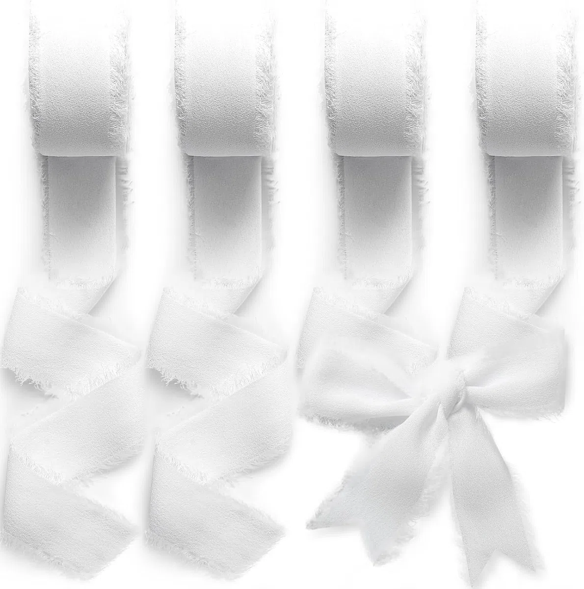 Nastro in Chiffon Bianco, 2,5 cm x 40,0 m, Regalo Frange Fatto a Mano, Largo di Seta per Inviti di Nozze, Bouquet da Sposa, Confezione Regali