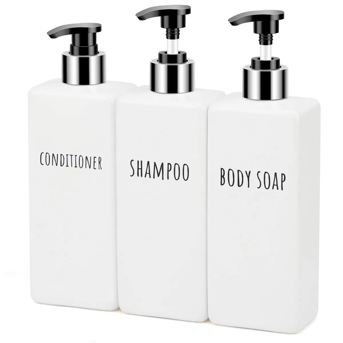 Segbeauty Flaconi Riutilizzabili per Shampoo, 3 Pezzi 500ml Dispenser Sapone Doccia, Bottiglie Vuote con Pompa a Pressione, Contenitore Plastica per Sapone, Shampoo, Condizionatore (Bianco)