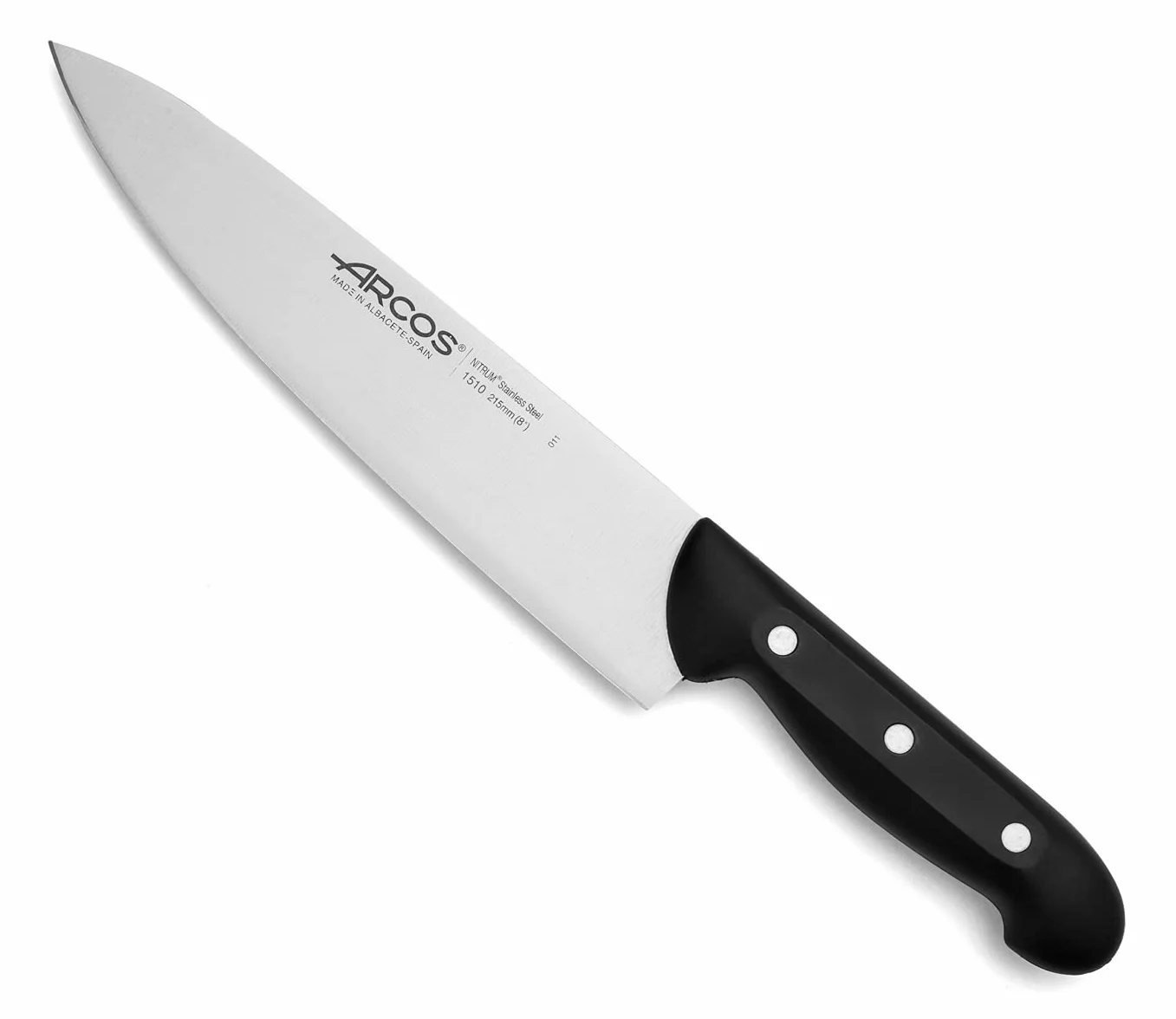 Arcos Coltello Chef Acciaio Inossidabile 220 mm Lama Professionale Multiuso Cucina Manico Ergonomico POM Nero Serie Maitre