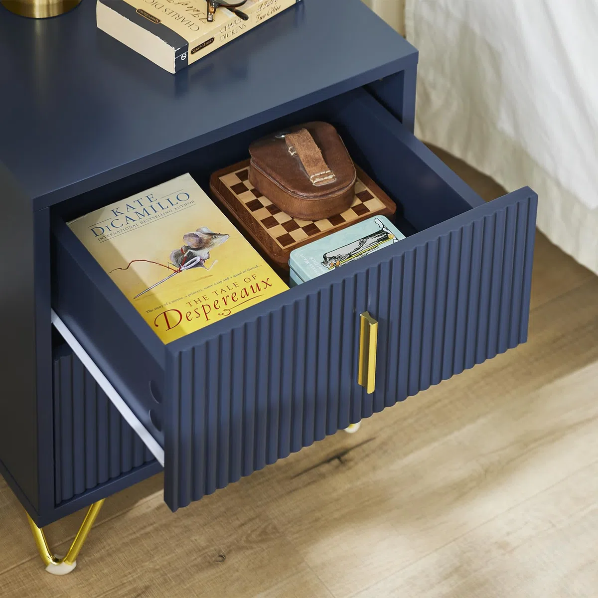 SoBuy Comodino, Comodino con 2 cassetti, Tavolino moderno per camera da letto e soggiorno, Blu L40 x P40 x A47 cm FBT115-B