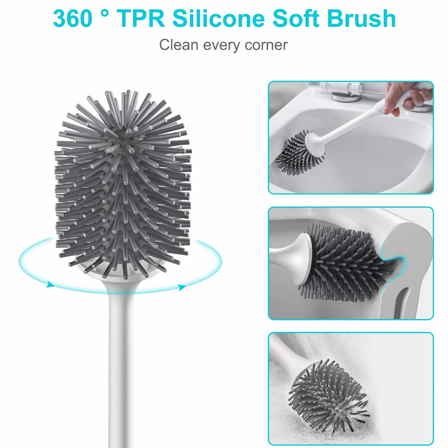 Scopino per WC, Spazzolone WC Silicone, EWEIMA Scopettino WC con Supporti ad Asciugatura Rapida, Scovolino WC Montaggio Parete/in Piedi, Set di Spazzole per WC in Silicone