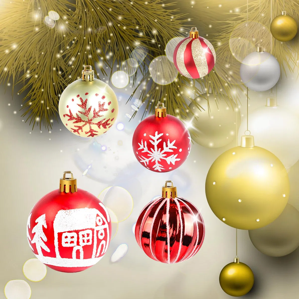 SULOLI 44 Pezzi Palline di Natale,Accessori Decorazioni Albero di Natale,Addobbi Palline per Albero di Natale (Oro-Rosso)