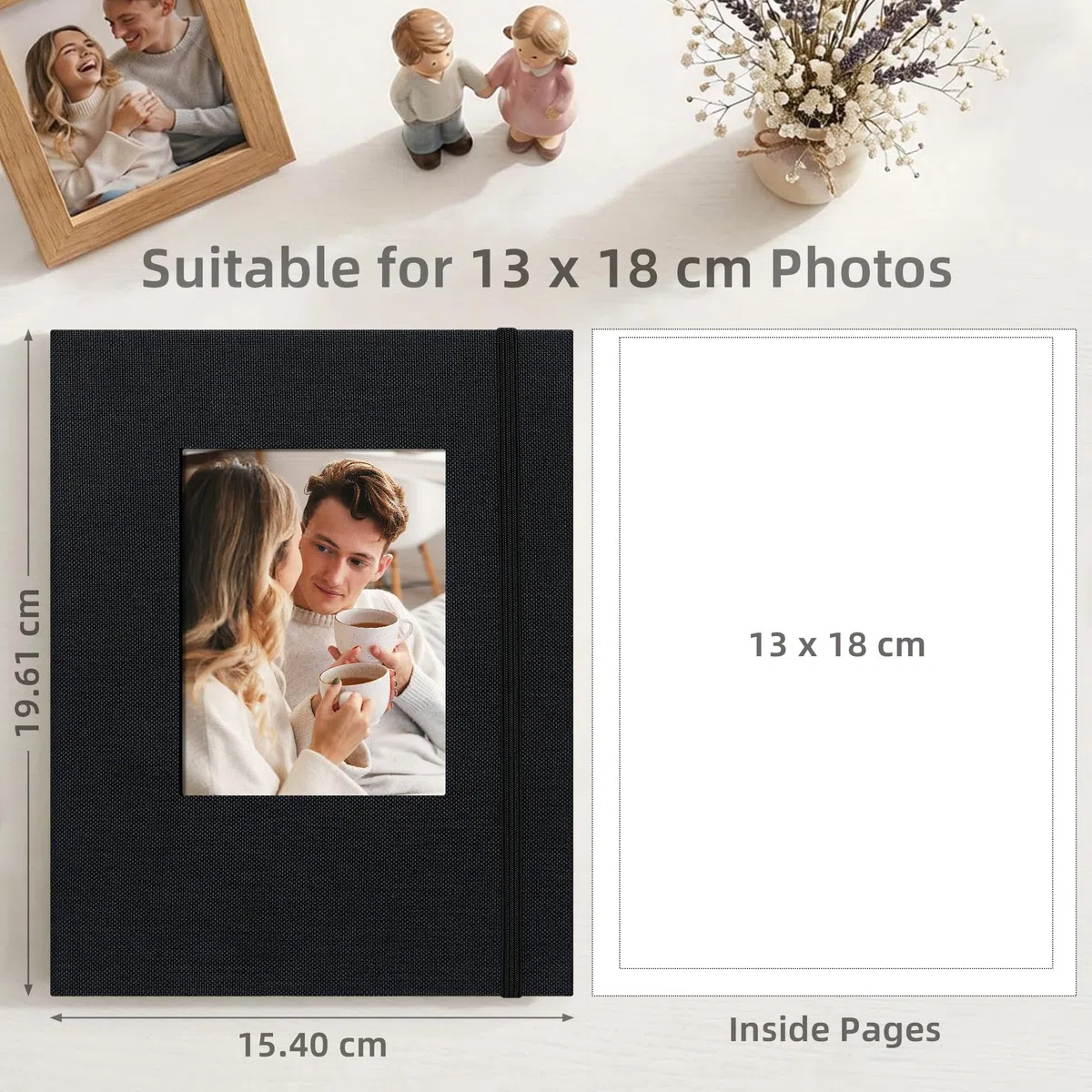 Album Fotografico 13x18 con Copertura Personalizzabile – 26 Tasche (Contiene 52 Foto) – Album per Foto DIY con Album Portafoto per Famiglia, Viaggio, Matrimonio, Nero