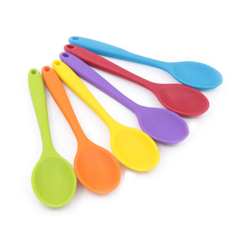 Geluode Cucchiaio in Silicone da 6 Pezzi, Cucchiaio da Cucina Antiaderente, Set di Utensili da Cucina in Silicone Resistente al Calore per mescolare la Cottura
