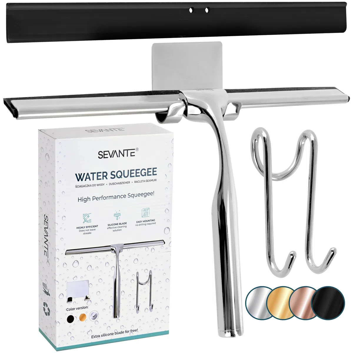 Estrattore per doccia 24,5 cm - Estrattore per finestre in metallo - Accessori per il bagno - Estrattore per doccia con supporto - Flitsche per doccia, vetro e specchio - Estrattore per cabina