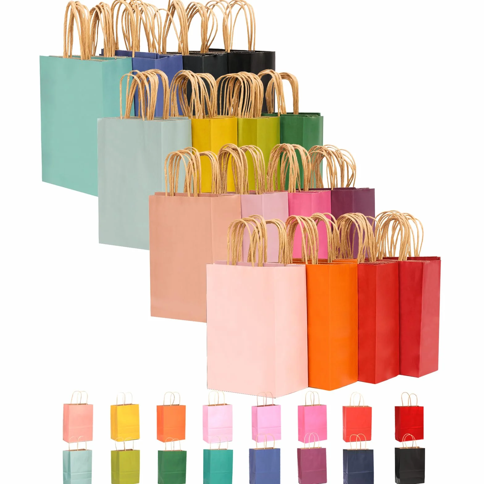 Gcardist 16 pz. Sacchetti kraft con manici 21x15x8cm Piccoli sacchetti regalo 16 sacchetti colorati diversi Versatili (8,3x6x3 pollici, taglia piccola)