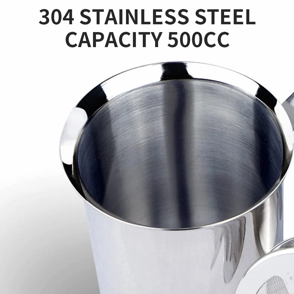 Gvolatee 500 ml Montalatte,schiumalatte in acciaio inox doppia rete manuale Latte Creamer Schiuma di latte