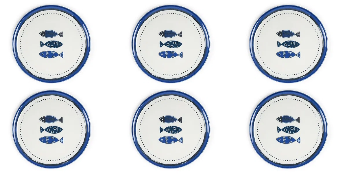 Excelsa Ocean Set 6 Piatti Pizza, Porcellana, Diametro 31,5 Cm.