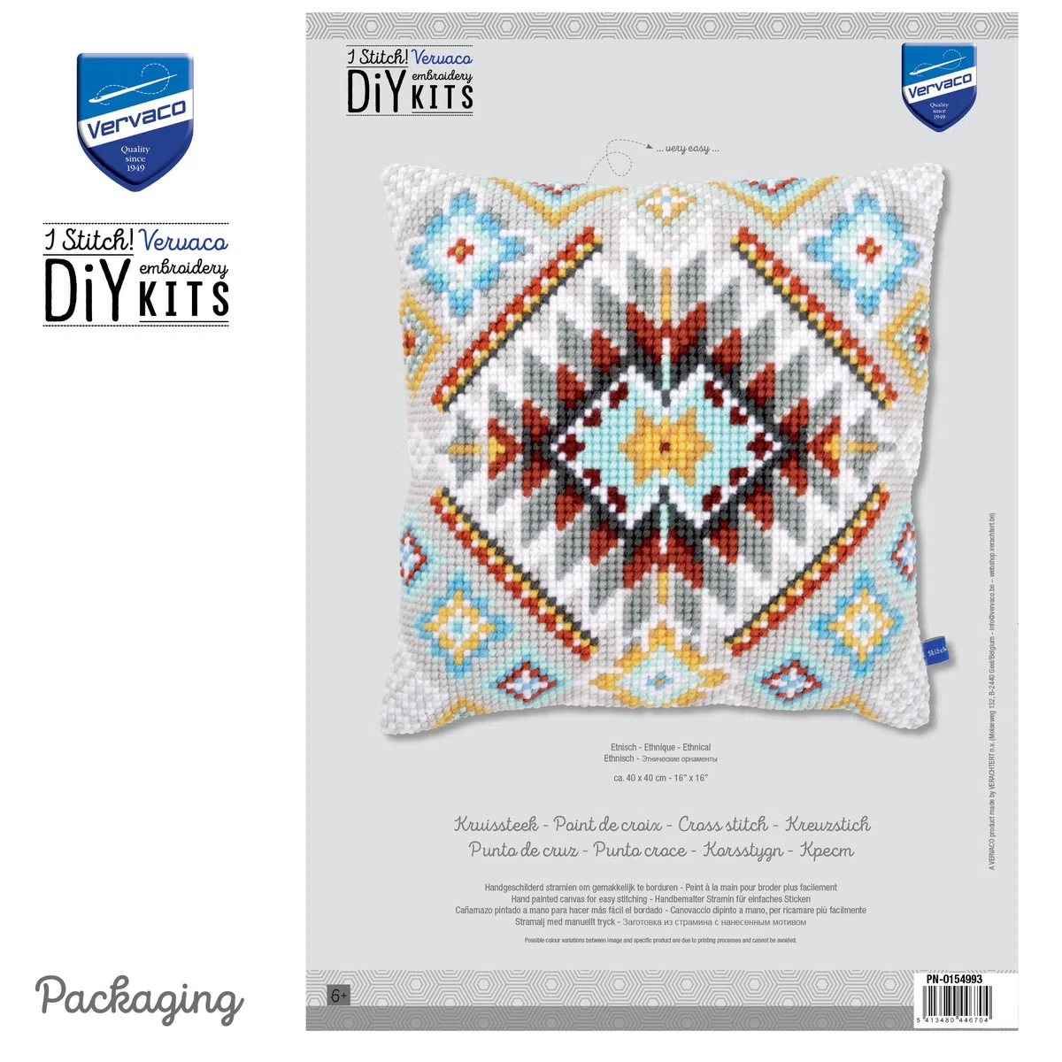 VERVACO Kit Cuscino Punto Croce Etnico I Set Ricamo Principianti Cuscini Gobelin Decorativi ca. 40 x 40 cm Accessori per Lavoretti Creativi DIY Casa Decor Hobby Adulti Cross Stitch