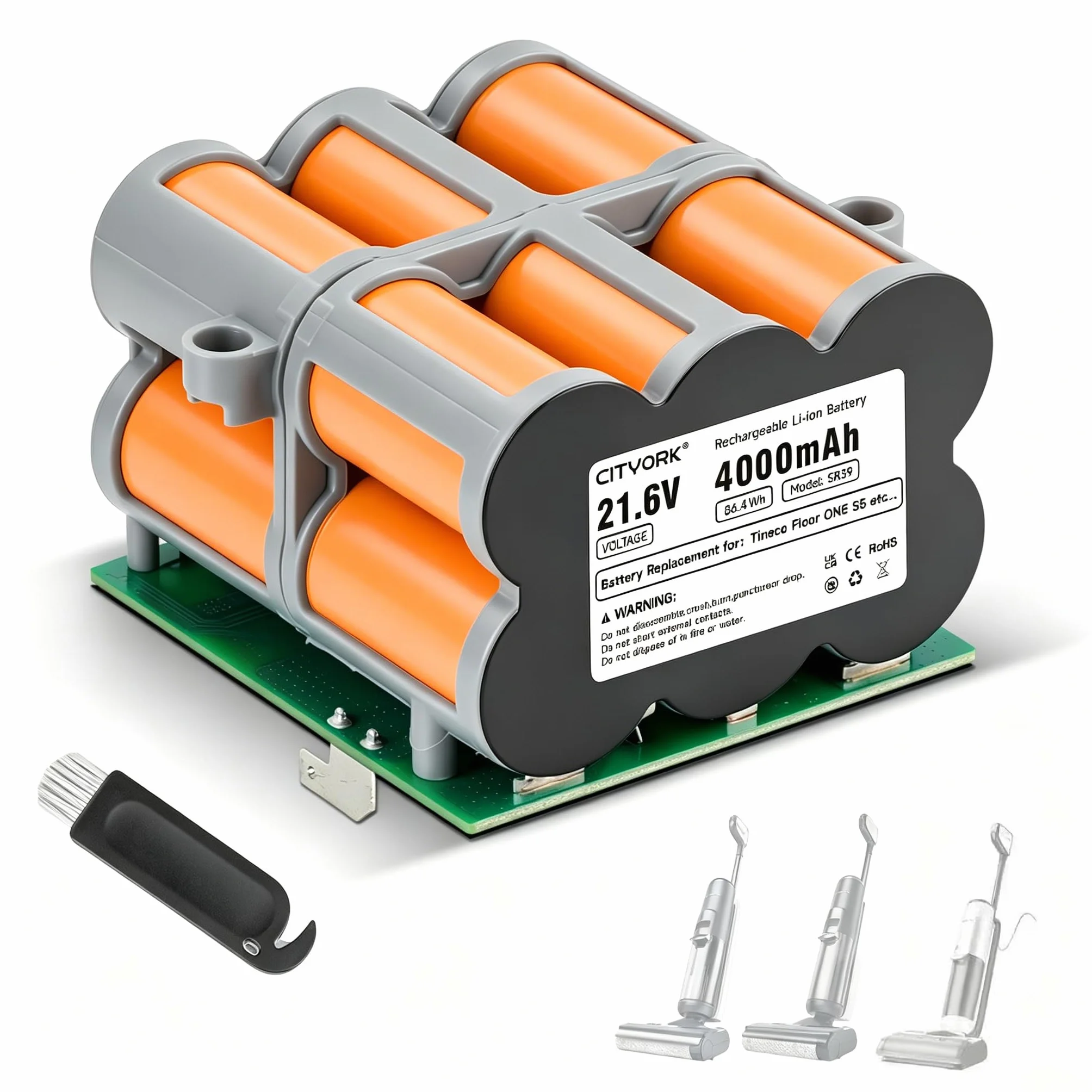 Aspirapolvere 21,6V Batteria di Ricambio per Tineco Floor One S5 / S5 Pro / S5 Pro 2 / S5 Smart / S5 Steam/ S5 Combo/S5 Extreme/S5 Intelligente- Lunga durata(1 batteria + 1 spazzola + 3M nastro)