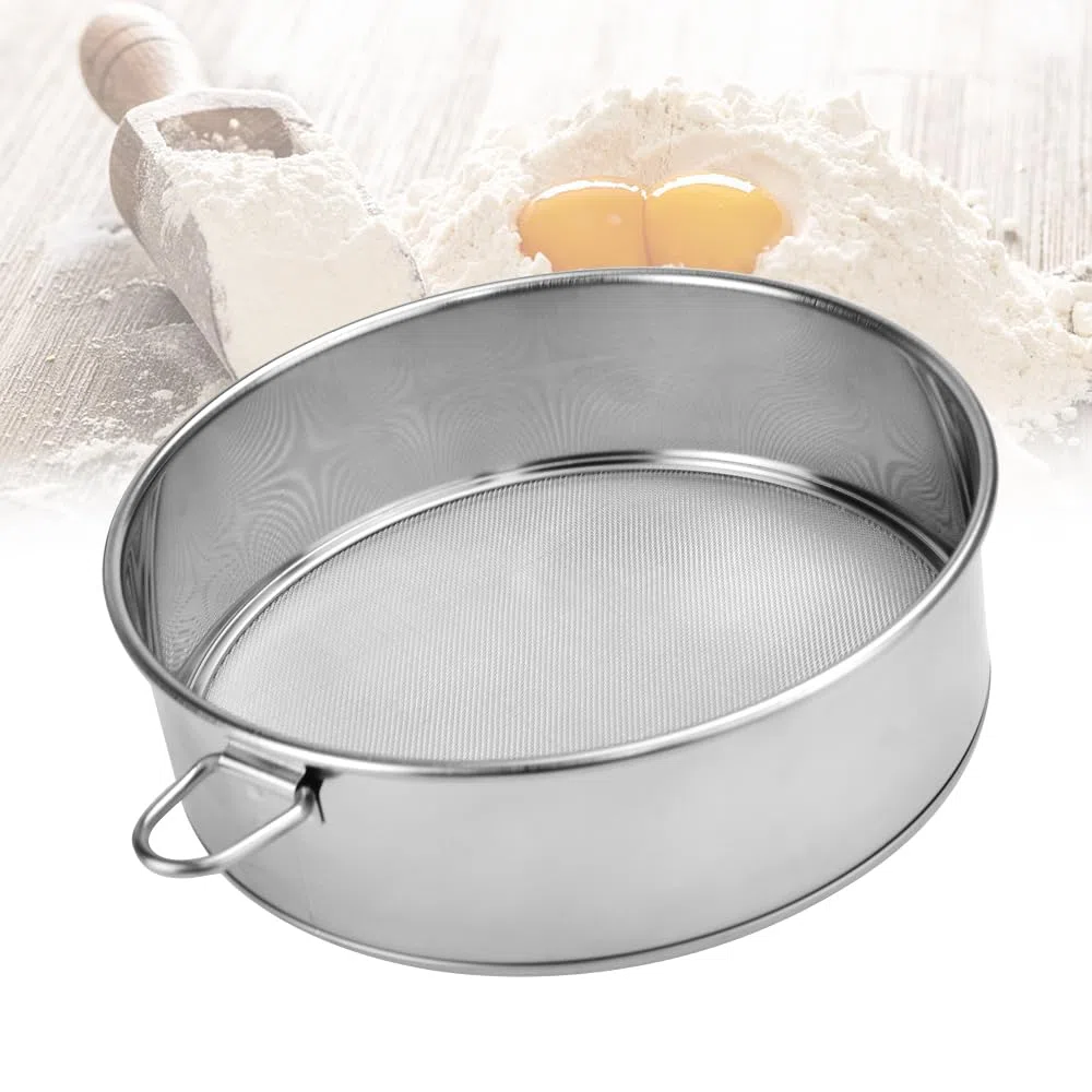Setaccio per farina in acciaio inox da 30 cm, filtro in polvere, setaccio portatile