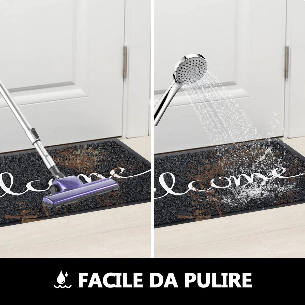 Esterno Interno Tappeto Ingresso casa con Scritta Welcome, Antiscivolo Assorbente Resistente allo sporco Cucina Asciugapassi Entrata