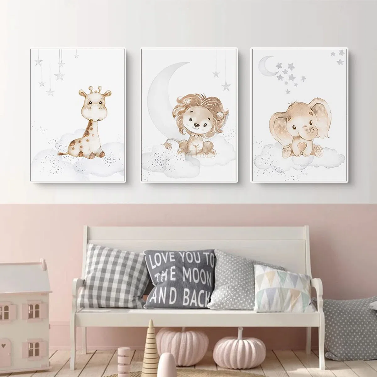 EXQULEG Set di 3 poster per camerette dei bambini, motivi: coniglietto, giraffa, animali, senza cornice, per ragazzi e ragazze (A30 x 40 cm)