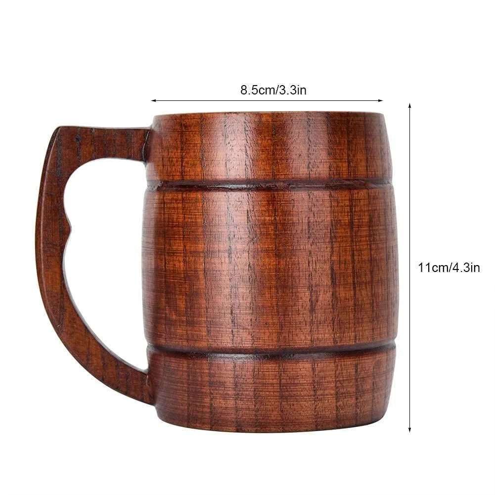 Agatige Grande Boccale Di Birra in Legno, Marrone a Forma Di Barile Retrò Tazza Da Bere Boccale Da Tè Vichingo Boccale Birra Boccale Medievale Con Manico per Uomini Donne Casa Bar Festa, 8,5 X 14 Cm