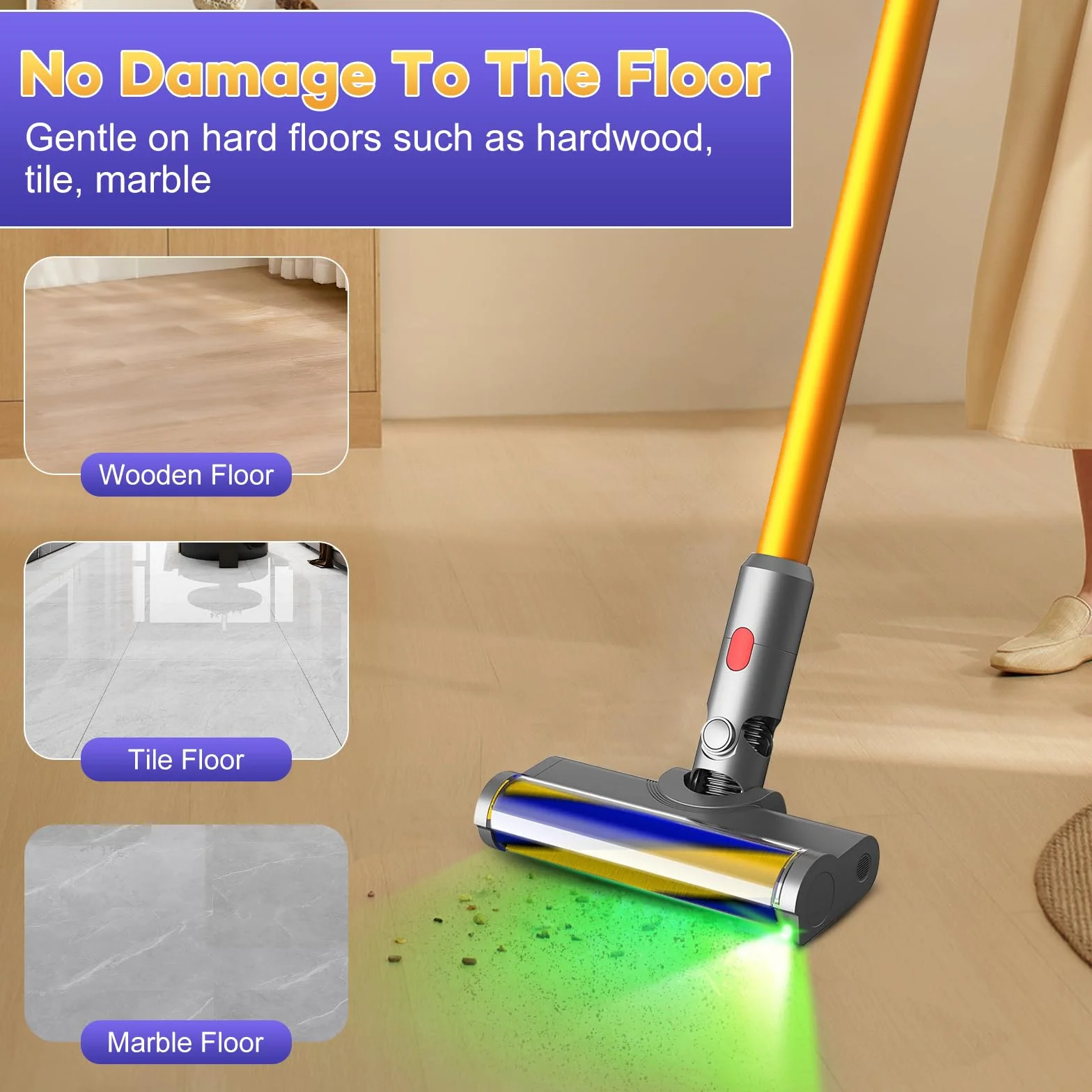 Spazzola a rullo morbida per Dyson V12 Detect Slim / V10 Slim Accessori, senza fili, per pavimenti in legno duro con luce verde