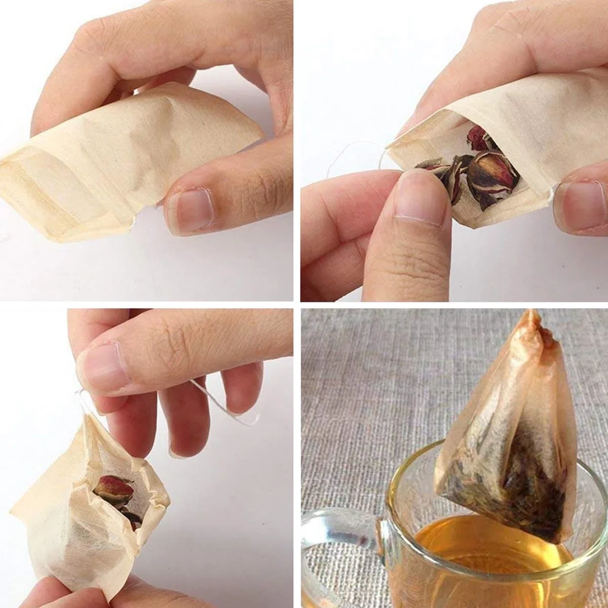 BUYGOO Sacchetti Usa e Getta per il Tè 300PZ con Coulisse, Bustine Filtri Te, Filtri per Tisane Sfuse Te Usa e Getta Filtro Tisana Bustine per Infusione Tisane Sacchetti Filtro per Tè con Coulisse