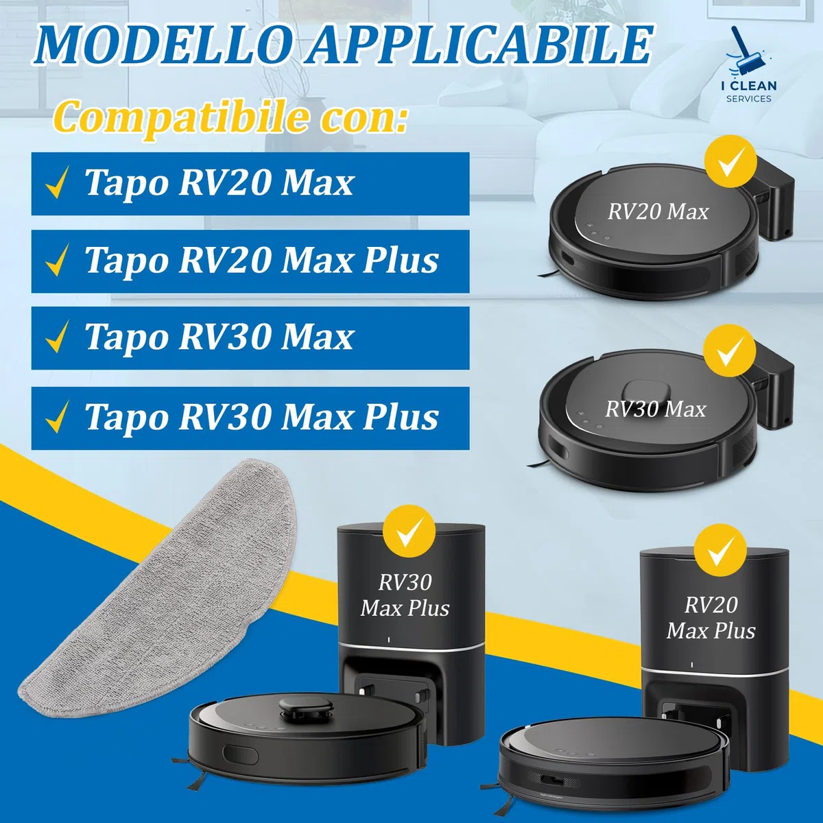 RongZy 8 Pezzi RVA301 Panni Lavabili per Tapo RV30 Max Plus/ RV30 Max Spazzole a Disco per Tapo RV20 Max Plus/ RV20 Max Panni Mop di Ricambio Robot Aspirapolvere Accessori
