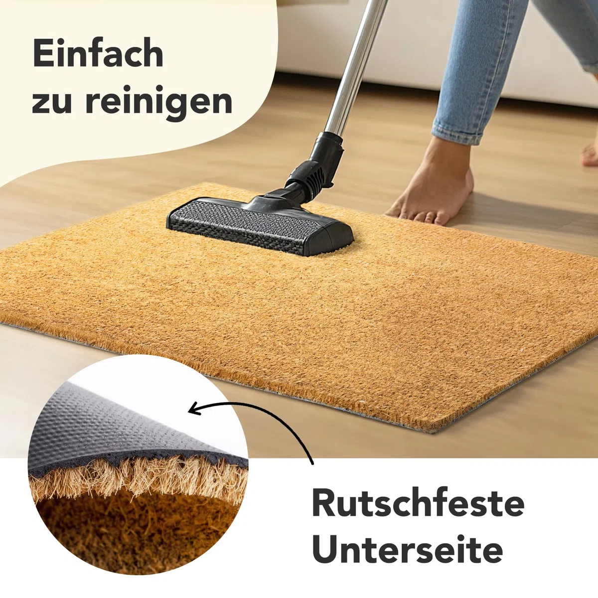 KARAT Zerbino per Interni ed Esterni, in Cocco – Zerbino in Cocco – Protezione Invernale con Retro Antiscivolo per Porta di casa, Naturale, 60 x 90 cm, 1,7 cm