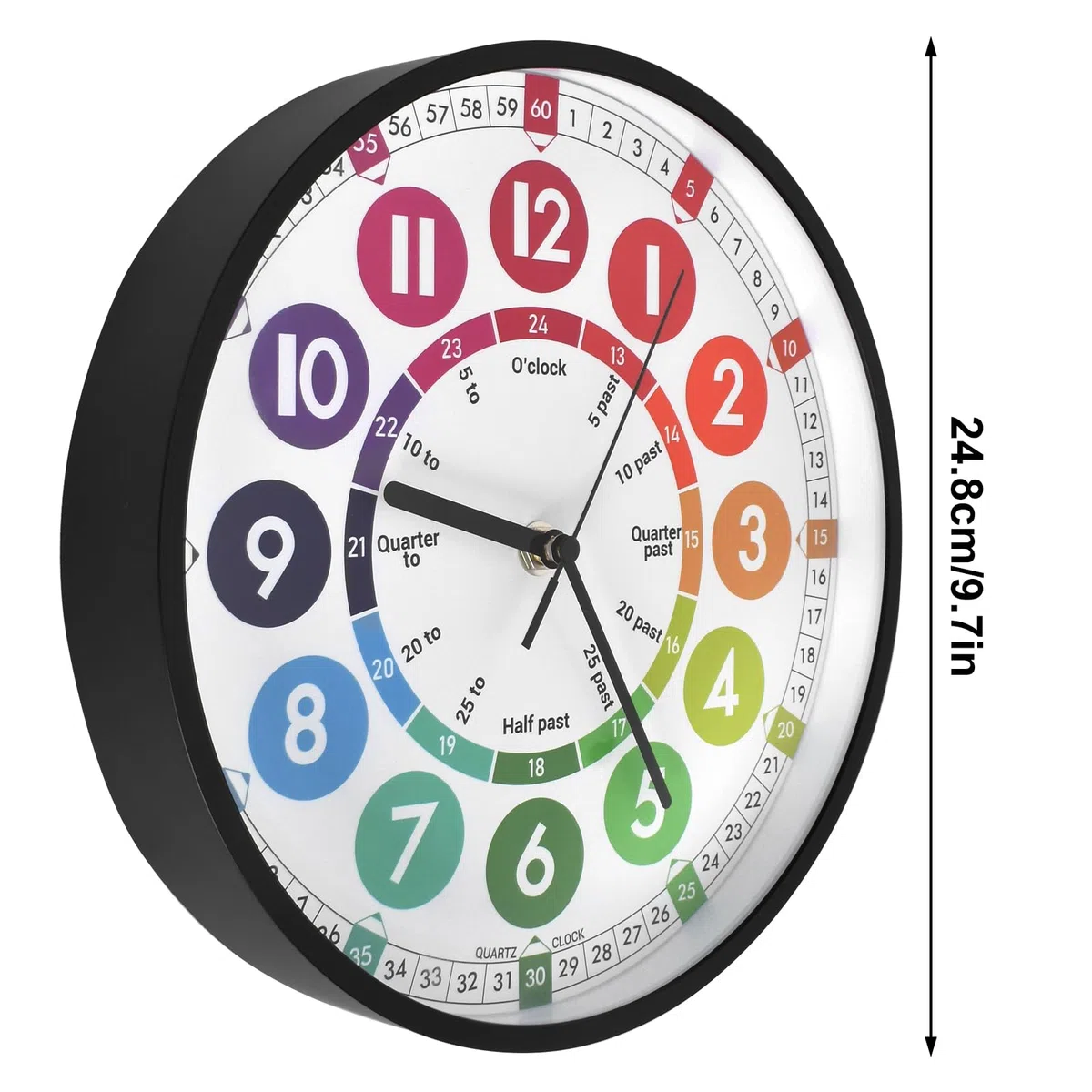 Orologio da parete per bambini di apprendimento silenzioso orologio da parete bambino educativo grandi numeri colorati facile da leggere per scuola classe camera da letto bambini, 10 pollici