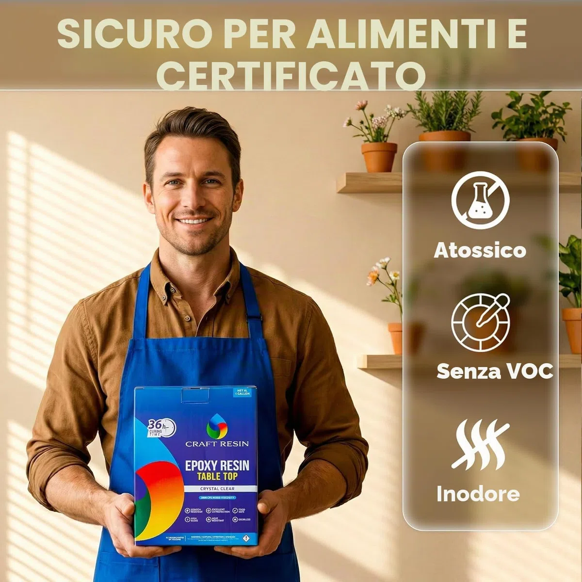 CRAFT RESIN 4L Resina Epossidica per Tavolo – Resina Epossidica Trasparente Kit, Resistente ai Raggi UV, Alto Lucido, Autolivellante – per Piani di Lavoro & Banconi – per Legno, Superfici