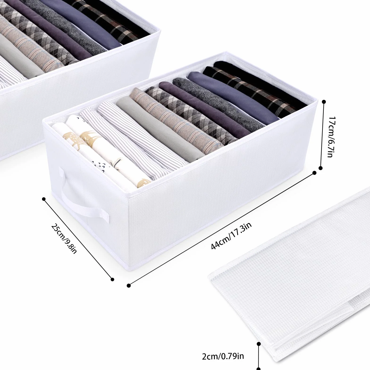Organizer Cassetti Armadio, 12 Griglie Divisori Cassetti Organizer er Jeans Scatola, 2PCS Pieghevole Scatole Portaoggetti Per Magliette, Pantaloncini, Bianco Neve