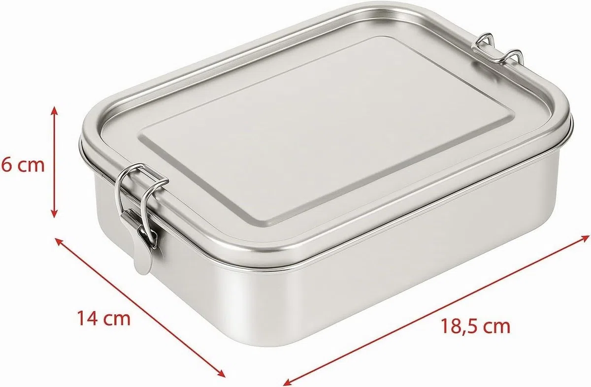 wenco Lunch Box in Acciaio Inox Grande 1100 ml – Porta Pranzo con Scomparti, Divisorio Rimovibile e 2 Guarnizioni in Silicone – Impermeabile, Lavabile in Lavastoviglie – 18,5 x 14,5 x 5 cm