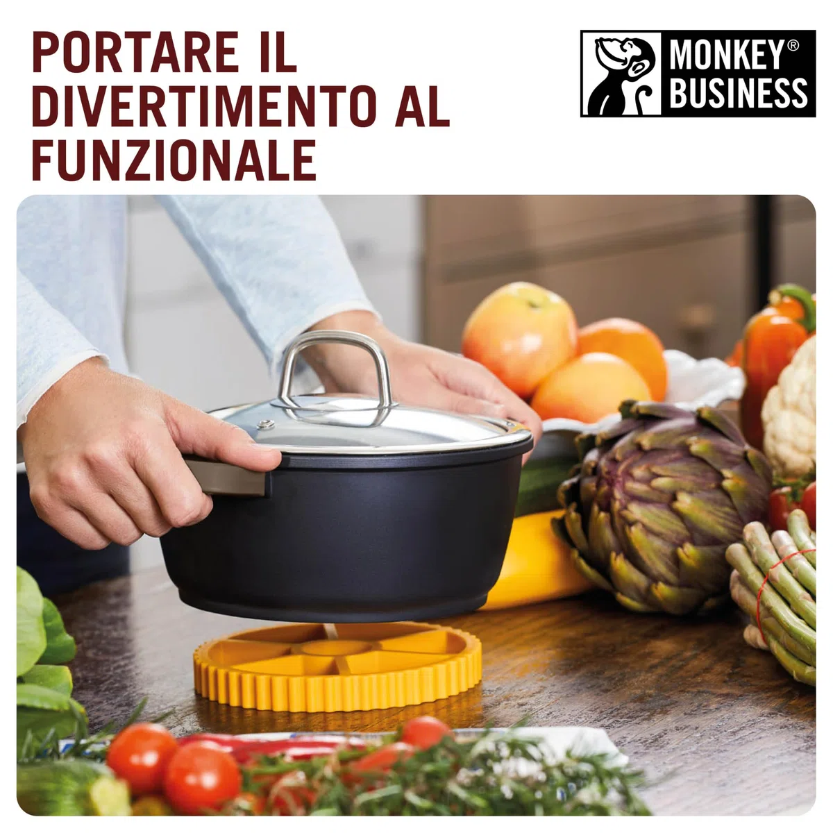 Monkey Business - Sottobicchieri divertenti e alla moda, a forma di una serie di accessori da cucina ispirati alla pasta, accessori da cucina originali