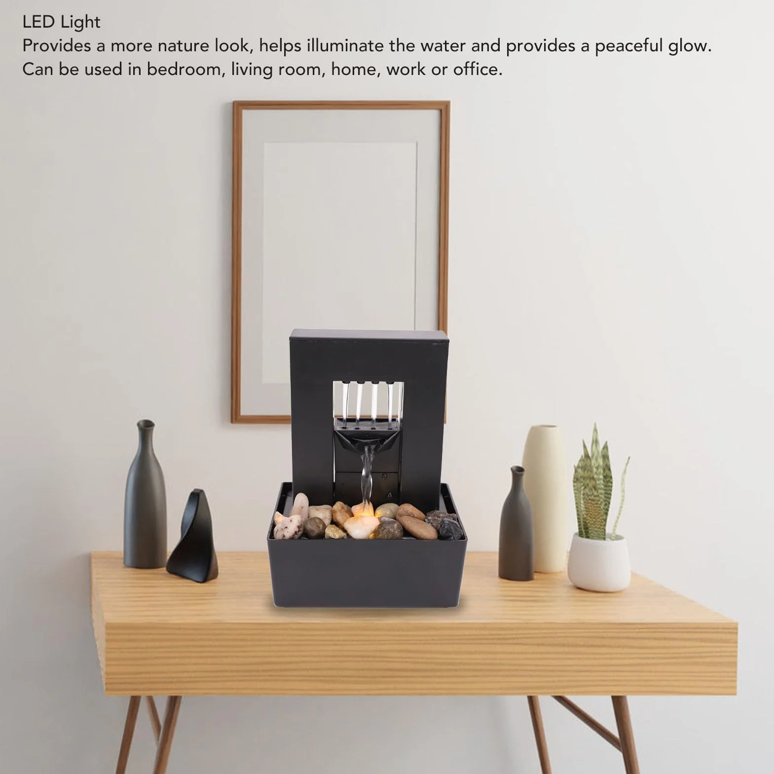 Generic Fontana Decorativa per Interni, Fontana da Tavolo con Luce a LED e Ciottoli Lucidati, per la Camera da Letto del Soggiorno Dell'ufficio Domestico
