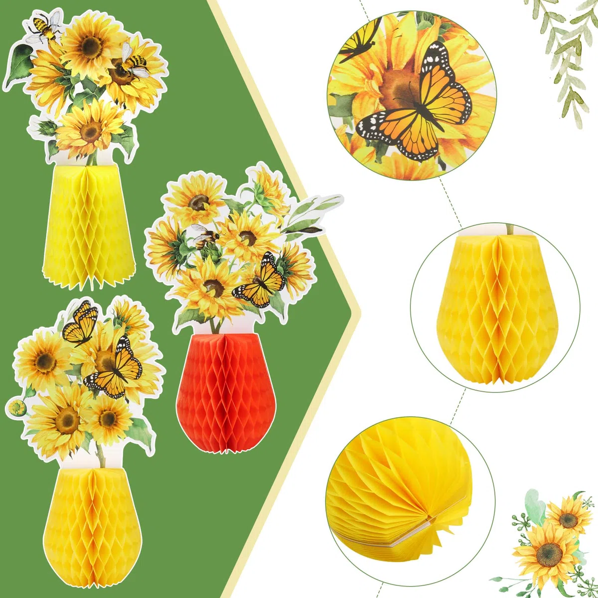 SJUNJIE 11 Pezzi Decorazioni a Forma di Palla a Nido D'ape con Girasoli Gelb Birthday Decorations Api Decorative Addobbi per Feste a Tema Girasole Compleanni