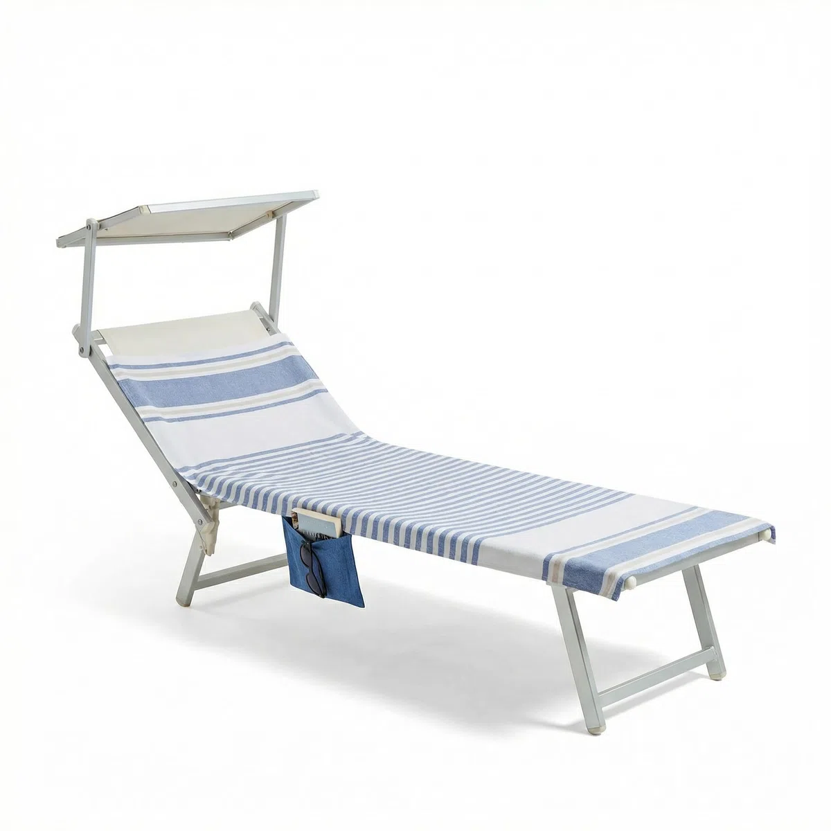 EASY HOME, Telo Mare Con Elastici, Telo Copri Lettino, in Cotone, Con Tasche Laterali Porta Oggetti, 70x190 cm, Adatto al Mare o in Piscina, Leggero, Compatto, Salvaspazio, A righe