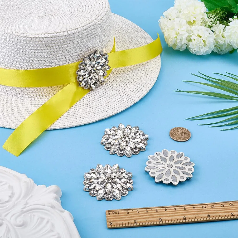 FINGERINSPIRE 4 Pz Applique Floreale in Strass di Vetro da 55mm di Diametro da Stirare e Cucire Abbellimento Fatto a Mano per Abiti da Sera, Accessori da Sposa, Decorazioni Artigianali Fai da Te