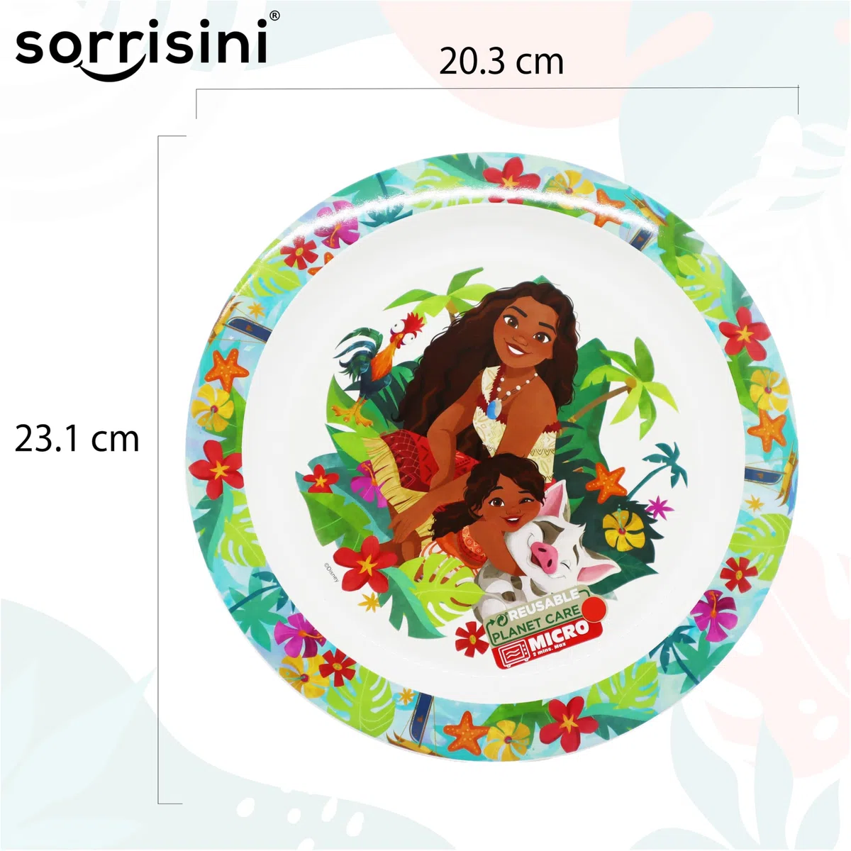 Set Stoviglie riutilizzabili Vaiana, Piatti Bambini per asilo scoula con piatto, ciotola, tazza 350ml, Set stoviglie in plastica dura adatta per microonde, Vaiana-Wow
