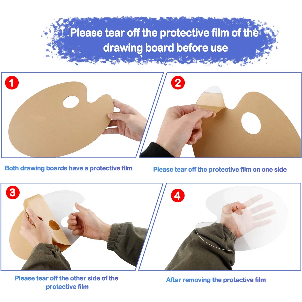 Rybtd 2Pz Acrilico Trasparente Tavolozza di Vernice con 5 PZ Spatole per Artisti in Plastica Tavolozza di Plastica Ovale per Pittura con foro per il pollice Forma Ovale Tavolozza Artistica