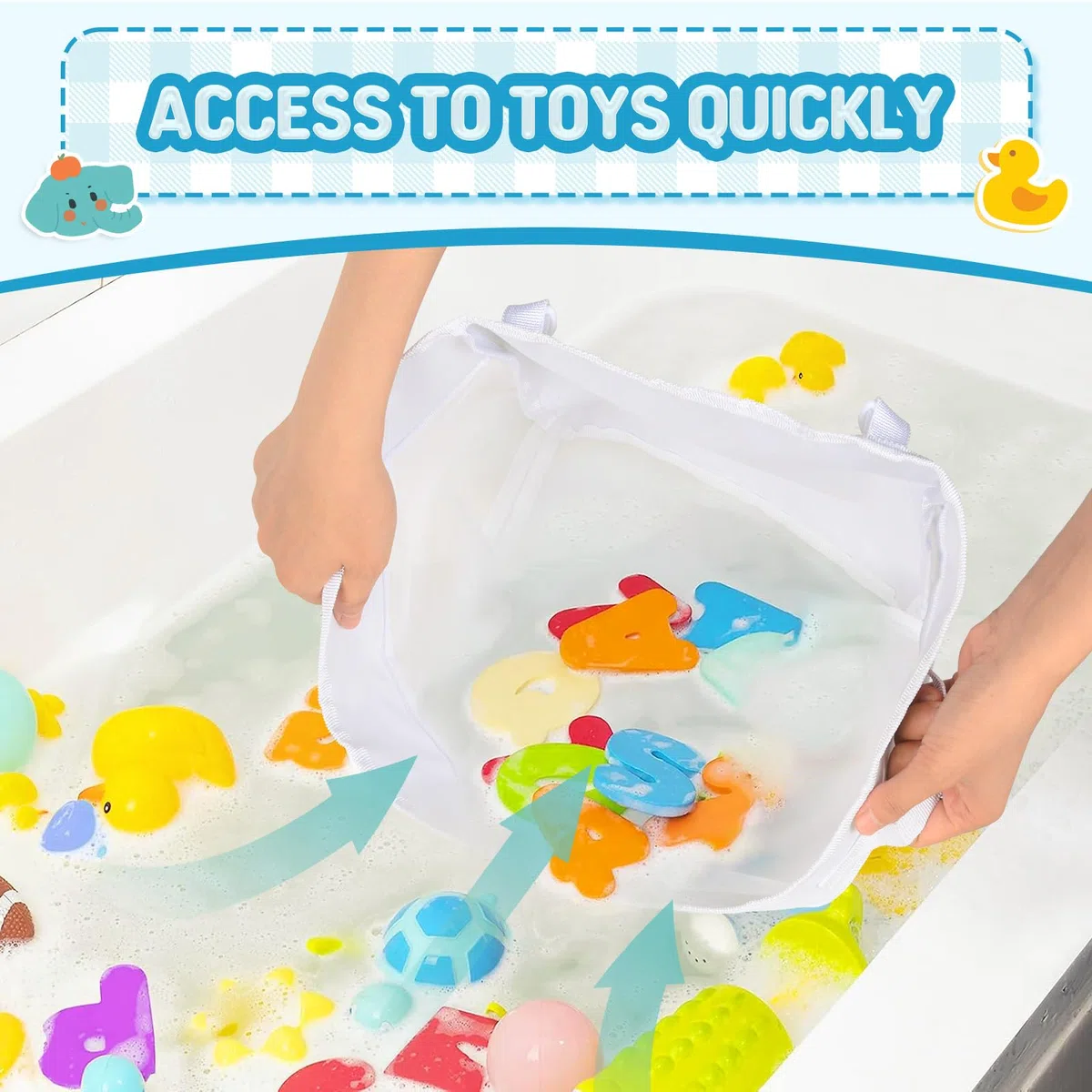 Organizzatore Giocattoli Bagno, Bagnetto Organizzatore Borsa del Giocattolo del Bagno del Bambino Rete Giocattoli per Vasca con 2 Autoadesivi Ganci e Spugna da Bagno