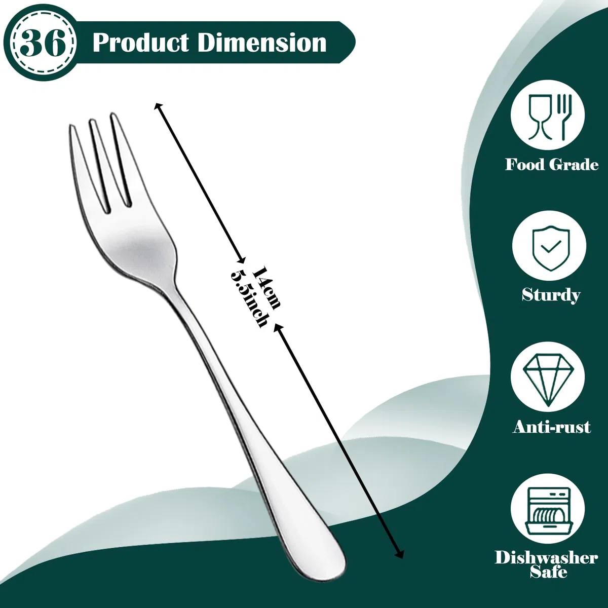 Set di 36 forchette per dolci Joeczo (14 cm / 5,5 pollici) – Forchette in acciaio inossidabile per torte/dessert, Lavabili in lavastoviglie – Per casa, cucina o ristorante