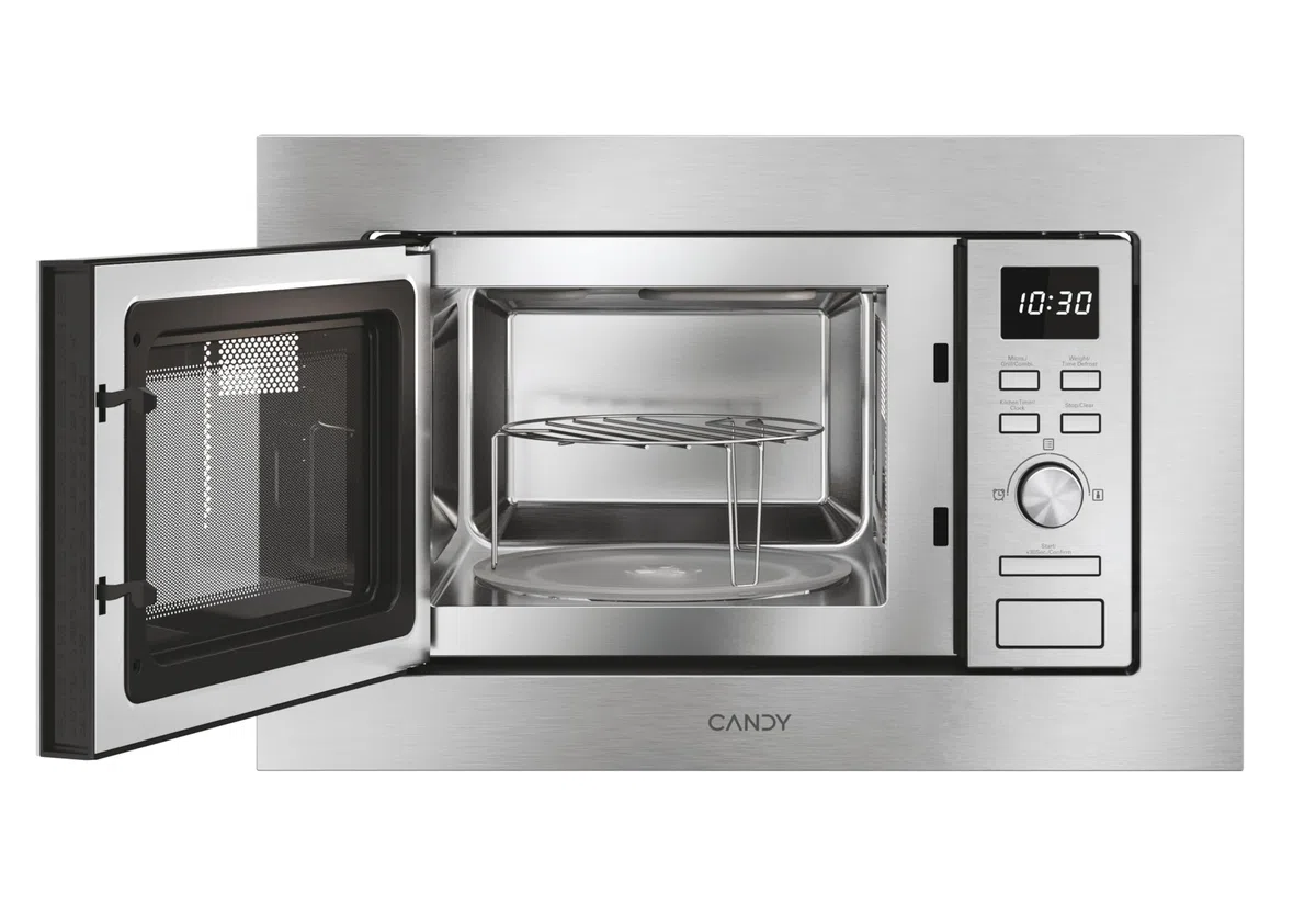 Candy Wave 600 Microonde da Incasso, 20 Litri, 7 programmi, 5 livelli di potenza, Grill, ricette su App hOn AxLxP 38,2x59,5x34,4 cm, Acciaio Inox - CA20FMW7NG