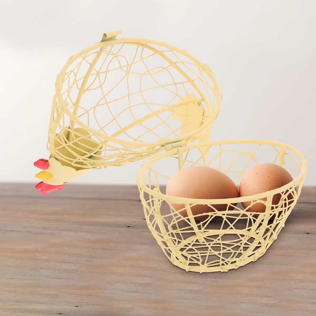 Cesto Design Decorativo Porta Uova in Ferro Giallo a Forma di Gallina Multiuso per Conservazione Uova per Festa e Buffet