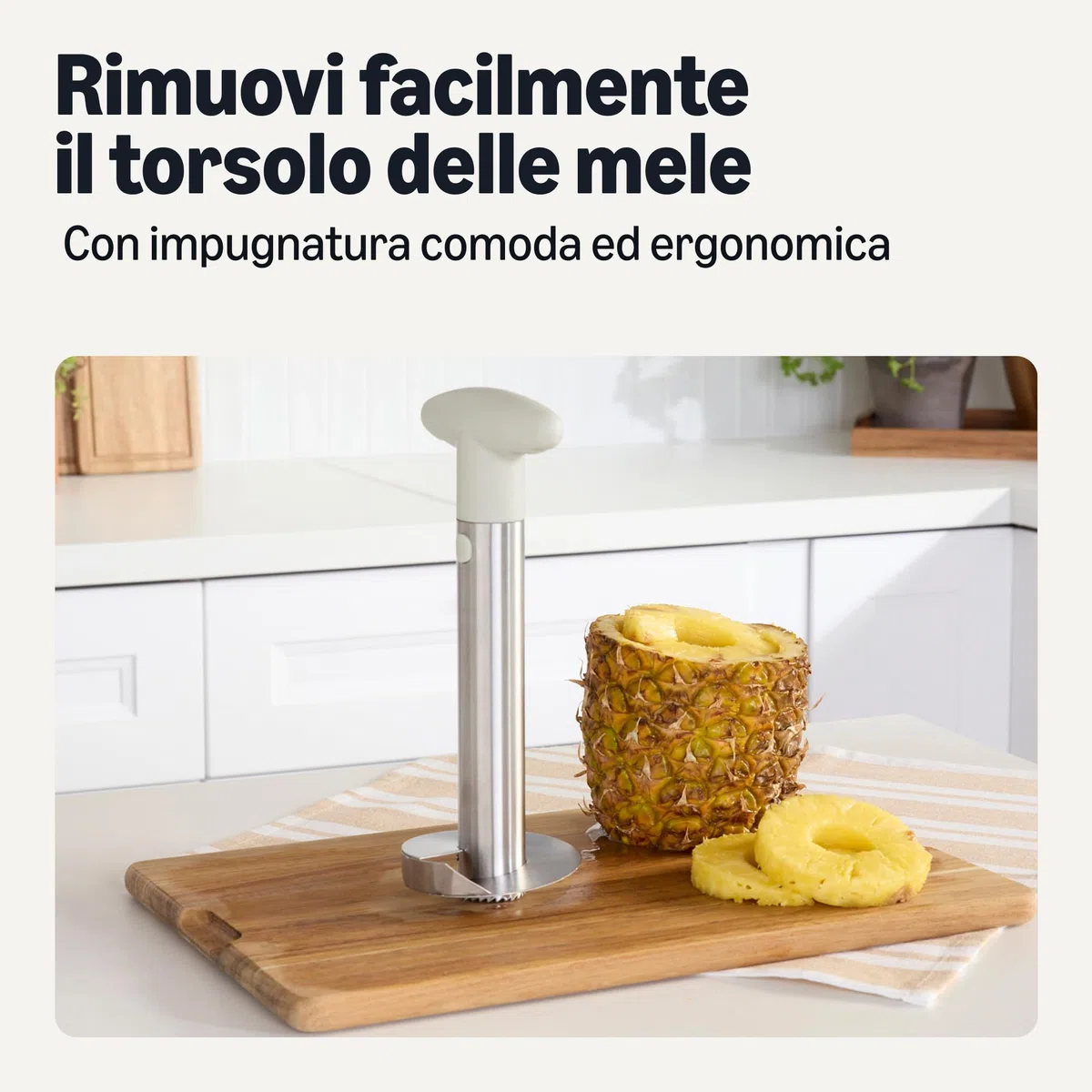 Amazon Basics Levatorsolo e Affettatrice per Ananas e Mela, Set di 2 Pezzi, Lavabile in Lavastoviglie, Grigio Lino