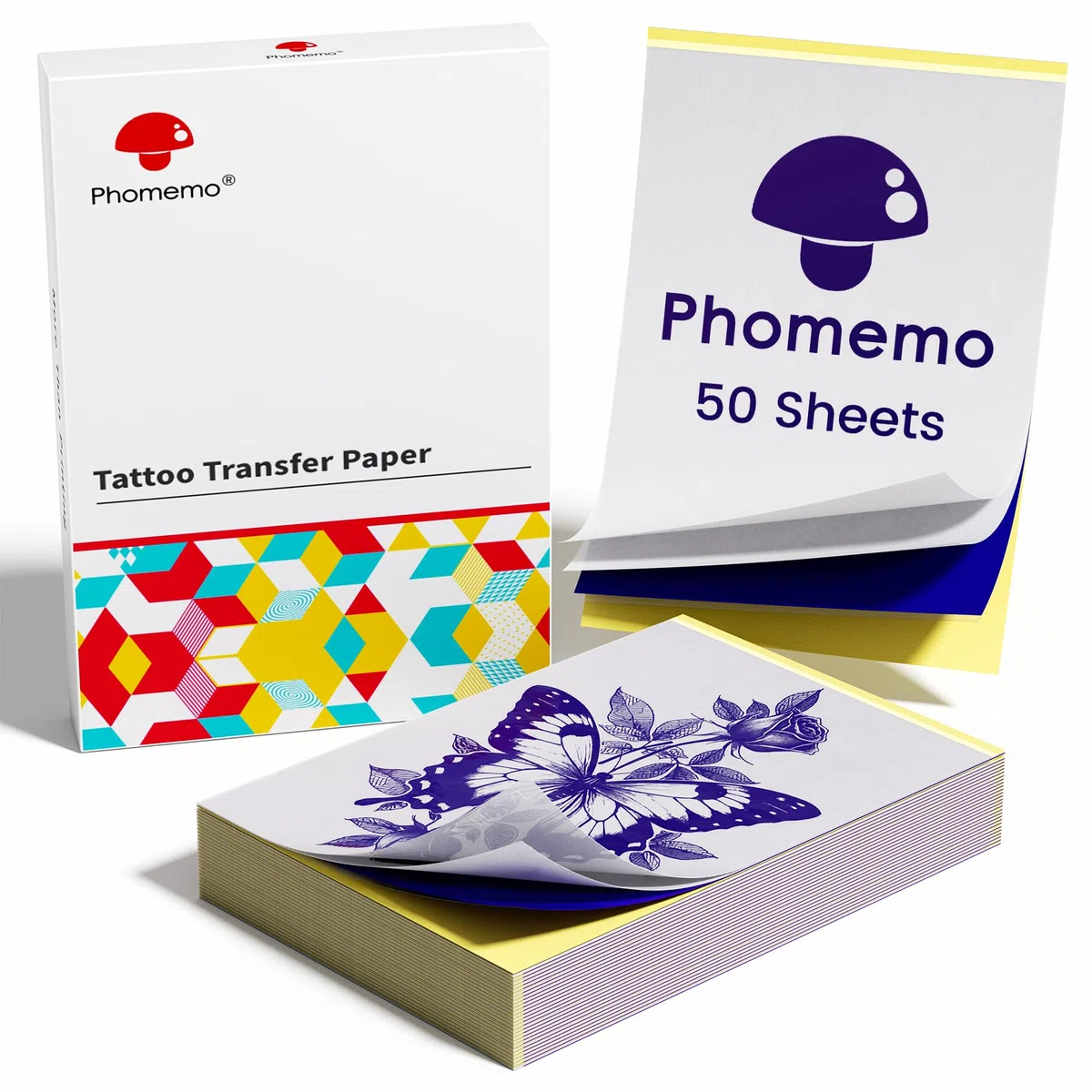 Phomemo Carta di Trasferimento per Tatuaggi, 50 Fogli di Carta per Stencil, Formato A4, 210 x 297 mm, per Tatuaggi Temporanei