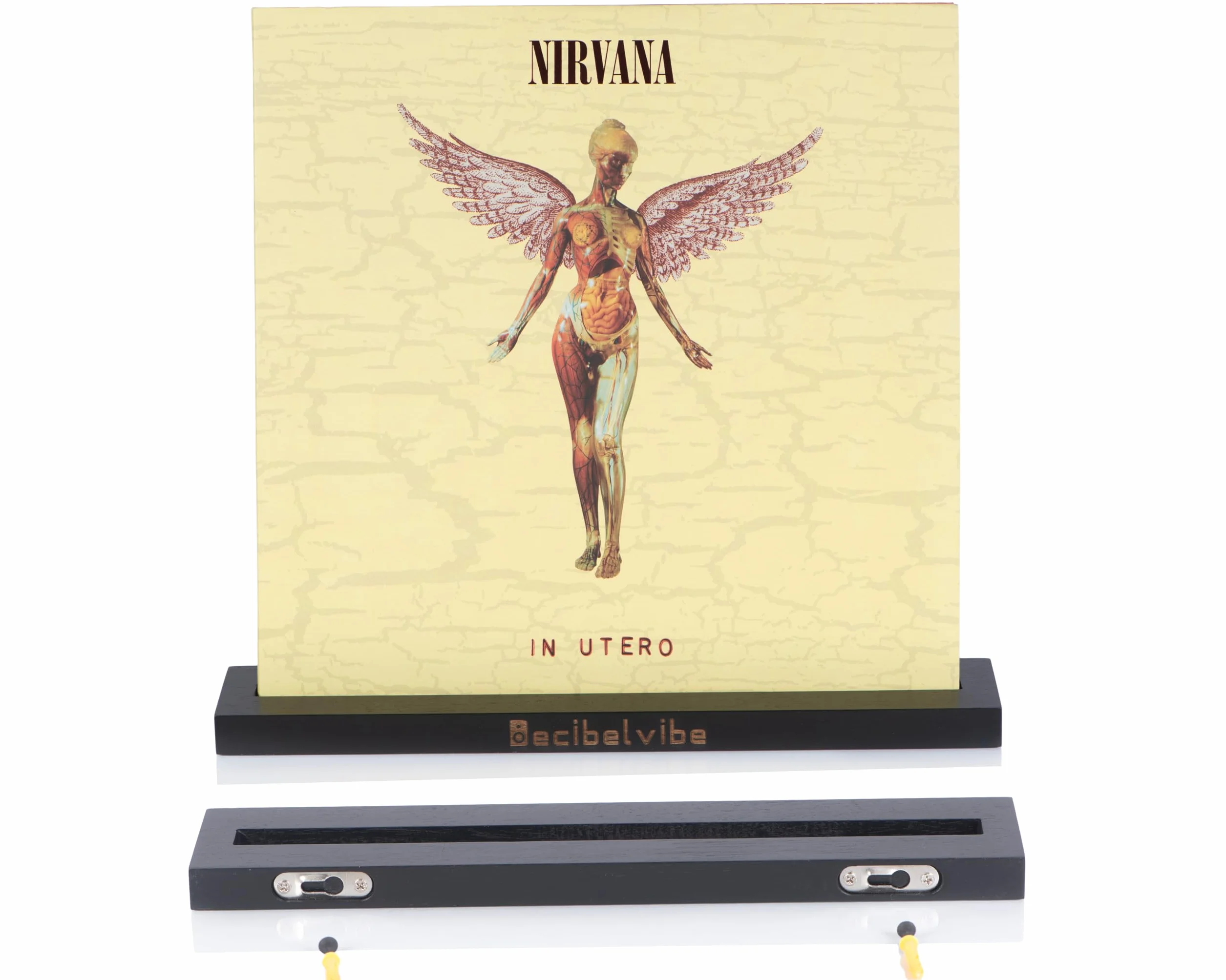 Decibelvibe Mensola per dischi in vinile in legno, supporto da parete, per mostrare il tuo disco in vinile preferito, display singolo e doppio in vinile (nero)