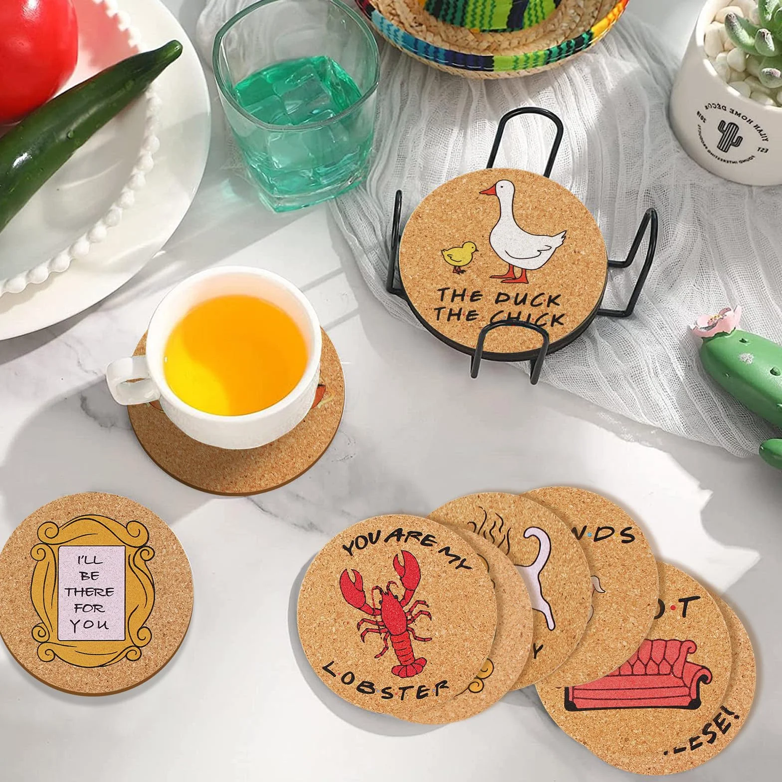 9 Pezzi Friends Sottobicchieri, Friends Merchandise, Sottobicchieri in Sughero per Bevande, Friends Bevande Sottobicchiere con Supporto, Friend TV Show Regali per le Donne（10 * 10 * 0.6cm）