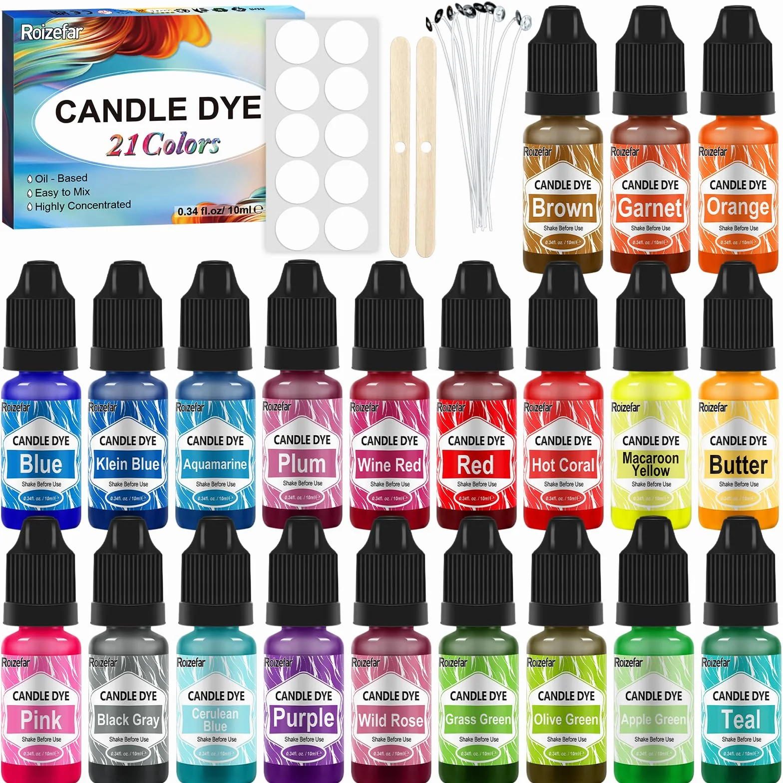 Roizefar Coloranti per Candele - Pintura a Base di Olio per Cera, Colorante Liquido Altamente Concentrato (21)
